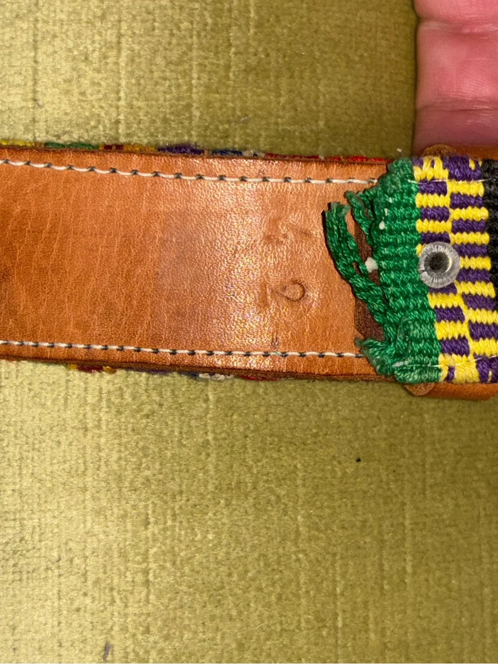 VTG Guatemalan Multicolor Hand Woven Handmade Leather Belt Unisex 36 Boho Hippie